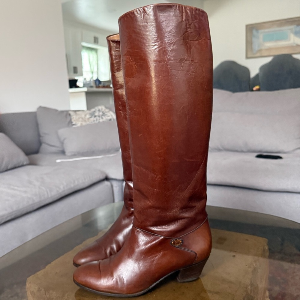Vintage Gucci Tall Brown Leather Riding Boots 35.5 5.5